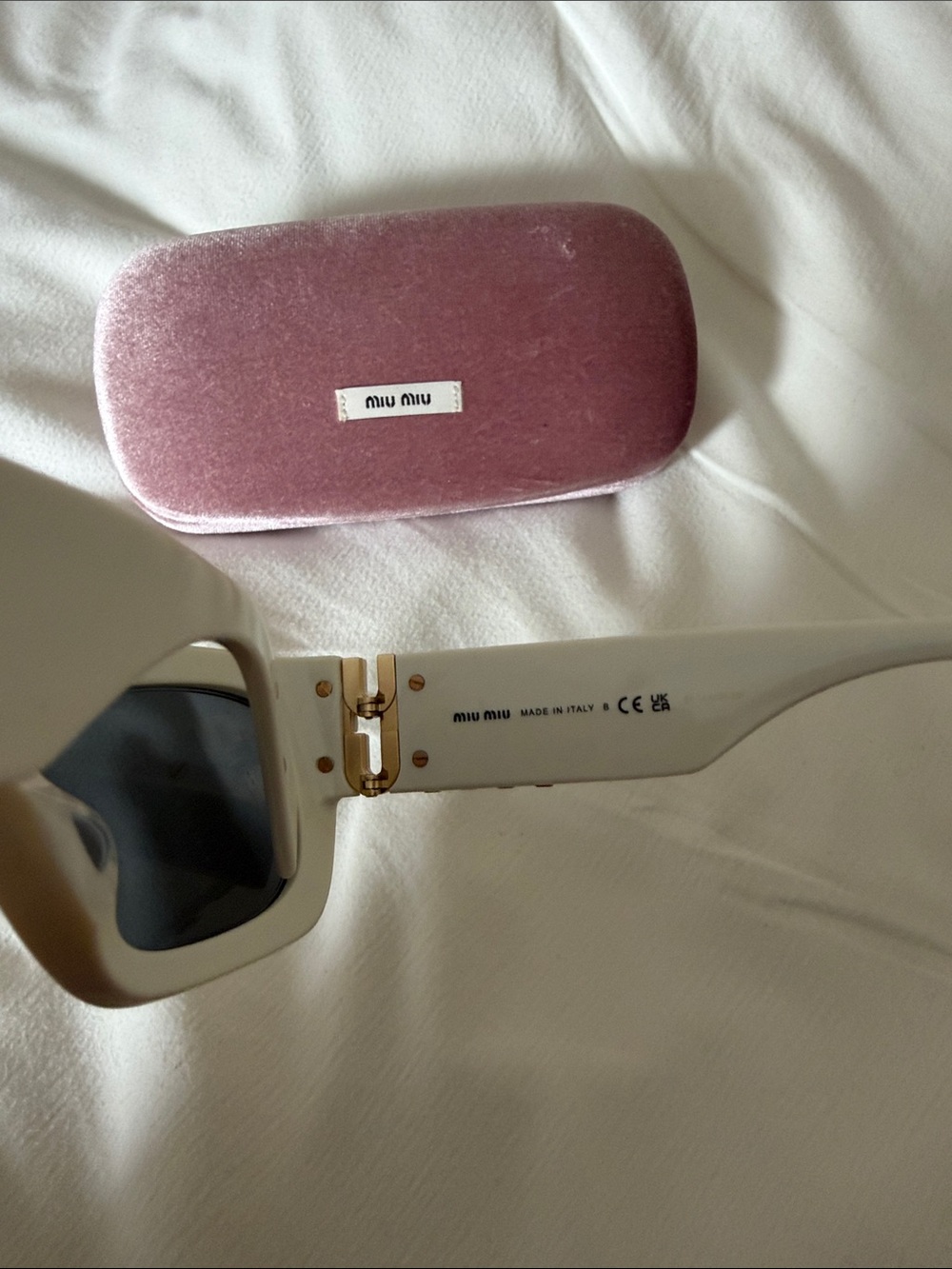 Miu Miu White Sunglasses with Gold Logo Accents - Picture 7 of 10